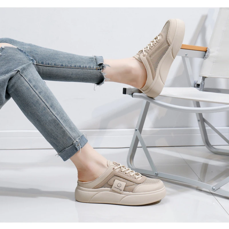 White Shoes for Students Korean Style Women's Trendy 2024 Summer New Thick-soled Heightening Breathable Casual Shoes