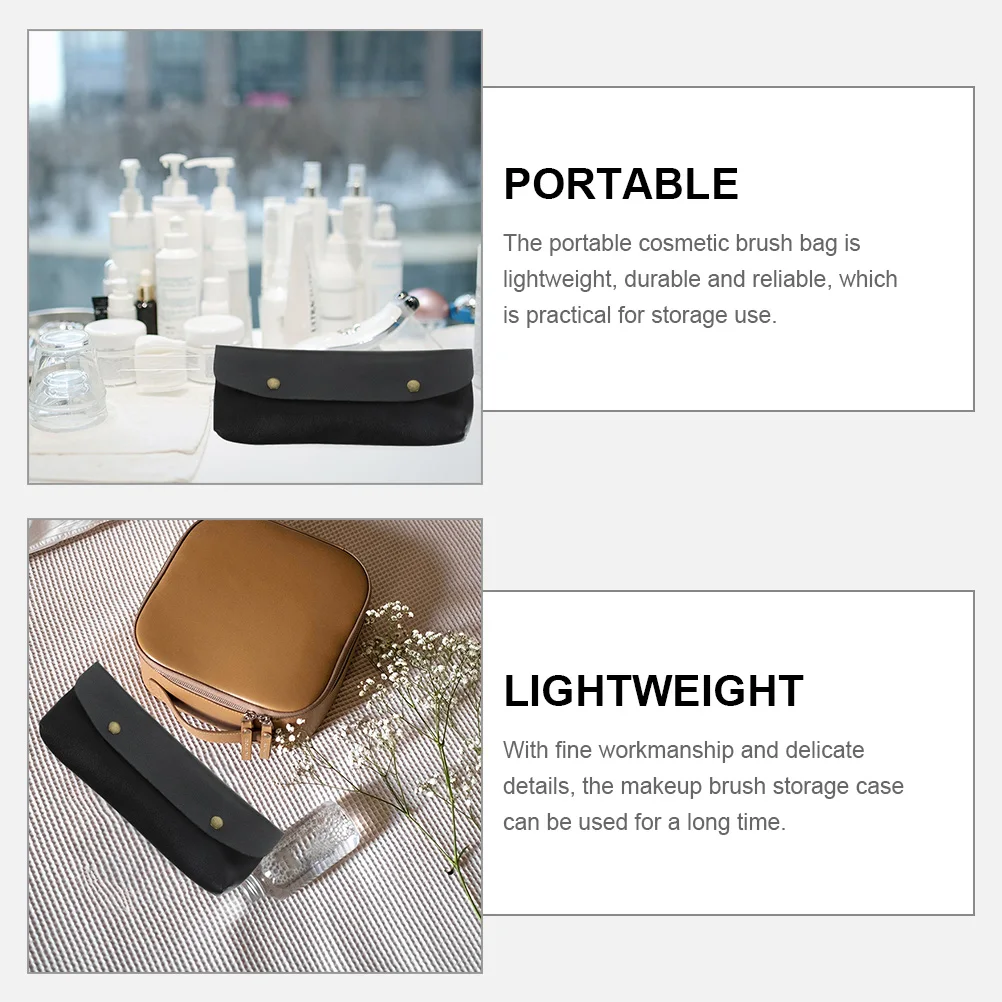 

2pcs Pu Makeup Brush Storage Bags Travel Tool Pouches Slim Pencil Cases Organizer Holder Bags For Girls