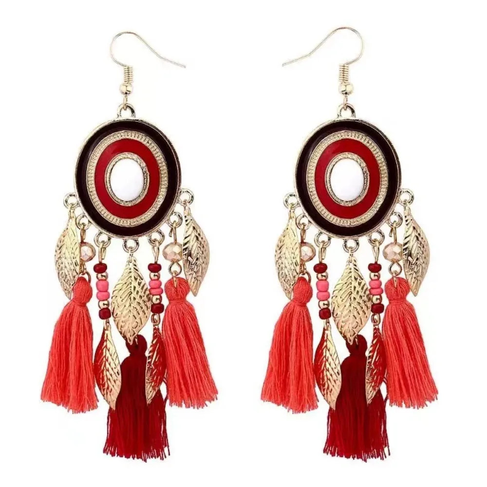 Fashion Alloy Bohemian Style Earrings with Tassel Long Tassel Earrings Large Elegant Earrings