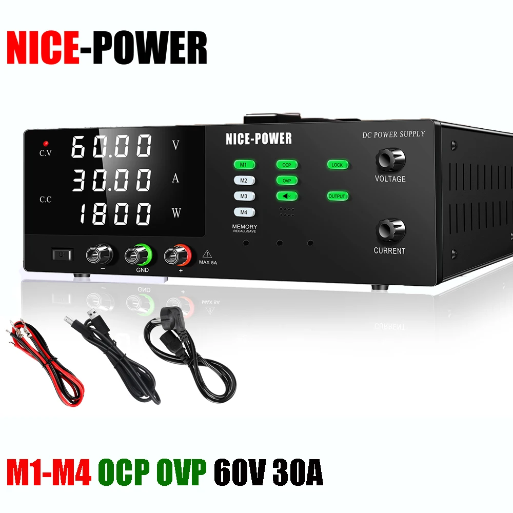 

NICE POWER R-SPS6030S-USB 48V 60V 30A Battery Fast Charger Adapter DC Lab Switching Power Supply OCP Adjustable Volt Repair 5V