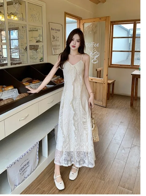 

plus Size Women's Vintage Lace ter Dr A-Line Skirt Waist-Cinching Summer New Sle Korean Sle Slimming High Waist