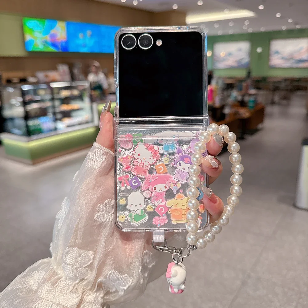 سانريو مرحبا كيتي كورومي ميلودي قضية الهاتف لسامسونج غالاكسي Z فليب 7 الصلب PC لطيف الكرتون الغطاء الخلفي ل Z فليب 6 5 غطاء #2