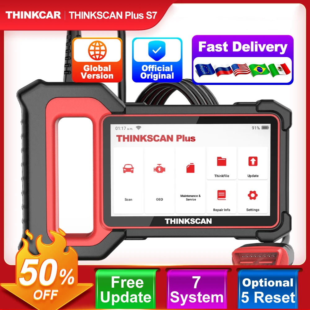 

Сканер THINKCAR THINKSCAN PLUS S4 S7 OBD2, система для диагностики автомобиля, ECM ABS SRS TCM BCM, с дополнительным сбросом, Wi-Fi