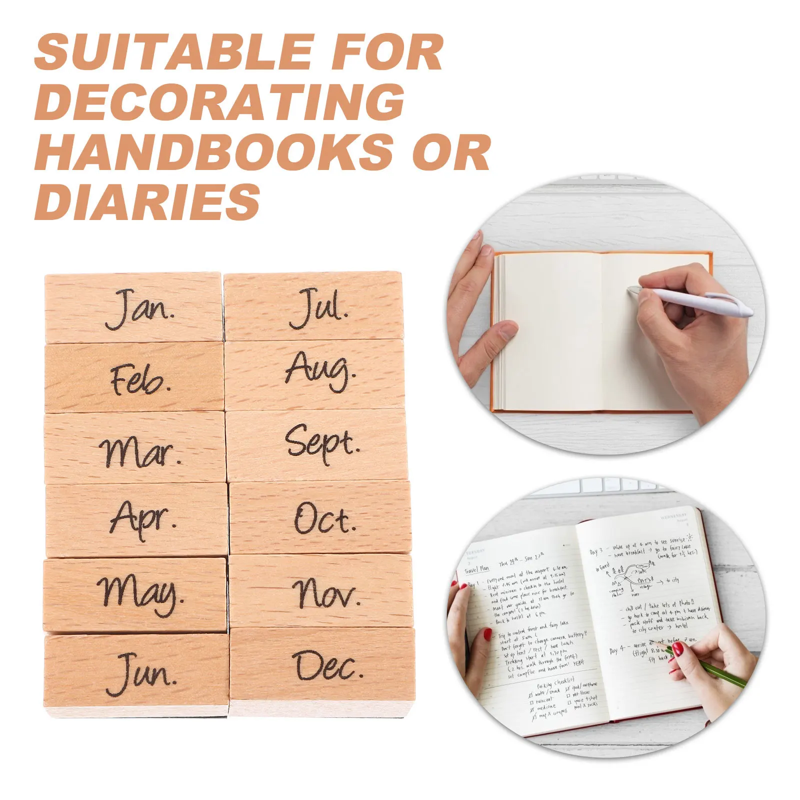 

12pcs Month Wooden Set Durable Diy Crafts For School Office Scrapbooking Gift Bag Labeling Multipurpose