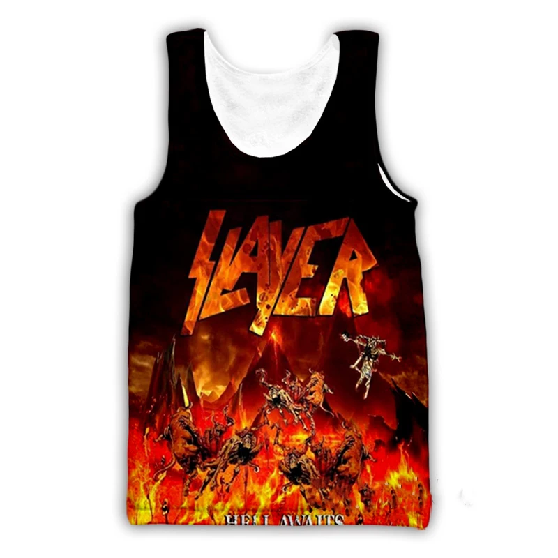 Camisetas sin mangas con estampado 3D de Slayer Rock Band para hombre y mujer, ropa de calle, Hip Hop, chaleco de gimnasio de gran tamaño, camisetas deportivas sin mangas, ropa para hombre