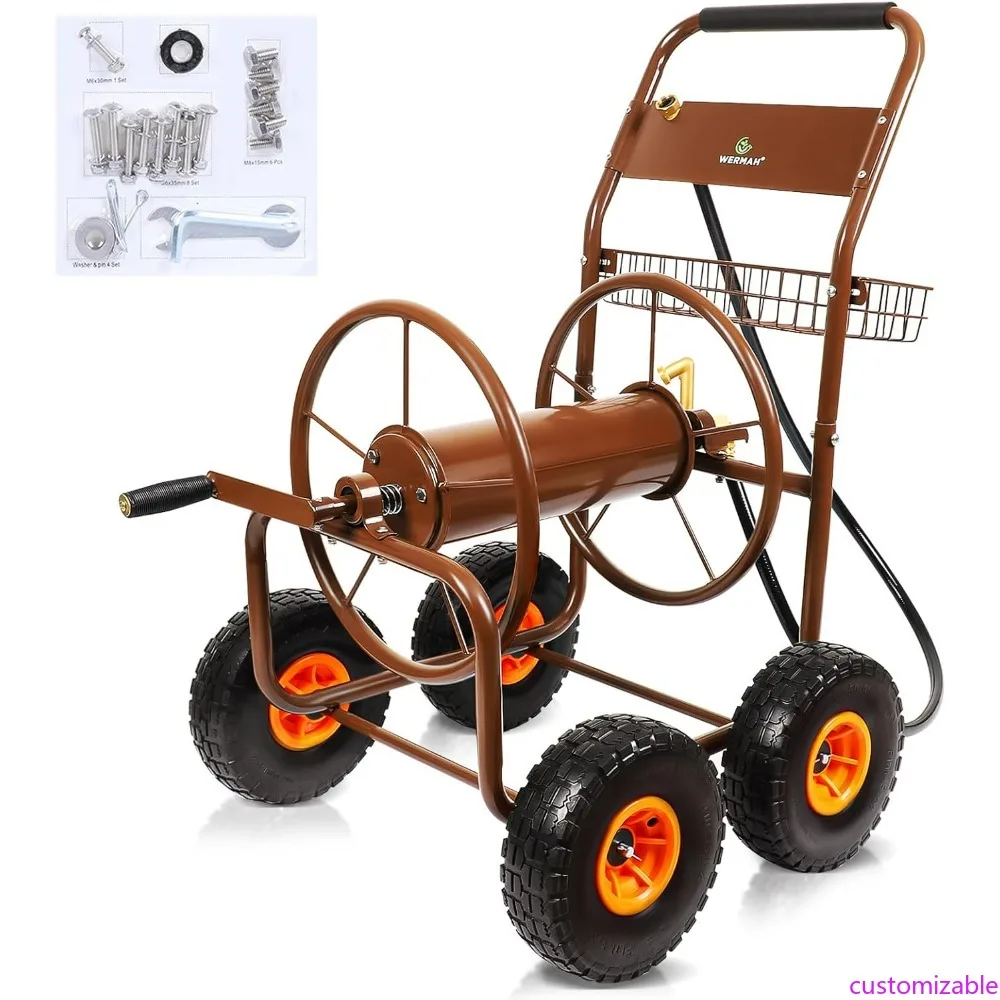 

Portable Heavy-Duty Garden Hose Reel Cart with Four Wheels for Outdoor Use, Capable of Holding 30-Foot Hose