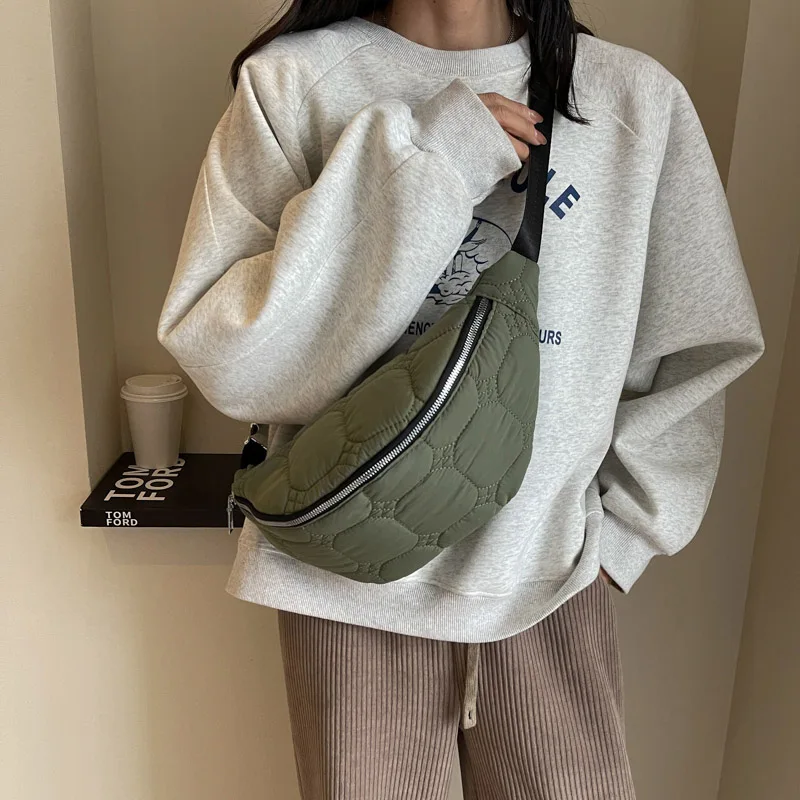 Winter Trend Female Chest Bag Nylon Waist Pack Down Fabric Cotton Shoulder Crossbody Bags Fanny Pack Brand Waist Bag Purses