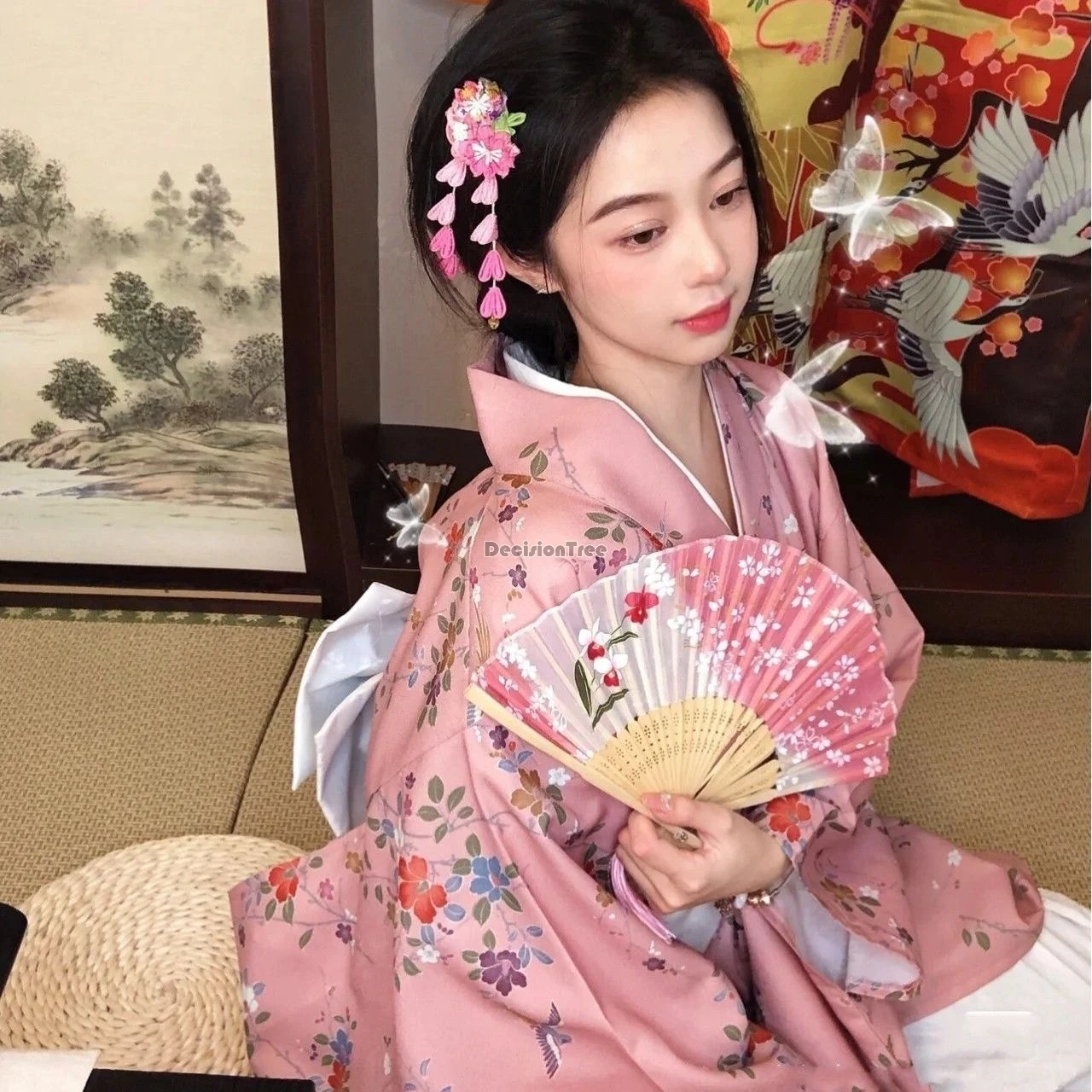 2024 stage performance vintage japanese kimono cute sweet style photography garment pink printing literature art kimoto attire