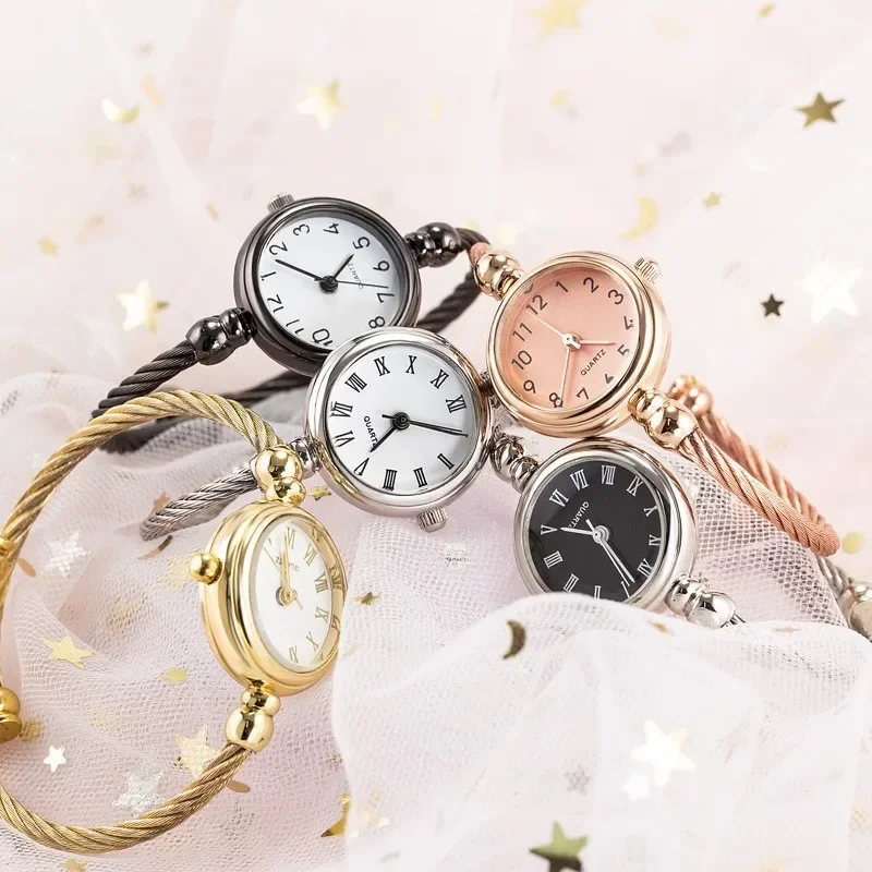 Relojes de Mujer, Reloj de pulsera pequeño de oro, Reloj de pulsera Retro de acero inoxidable para Mujer, Reloj de pulsera de cuarzo, Reloj de moda para Mujer