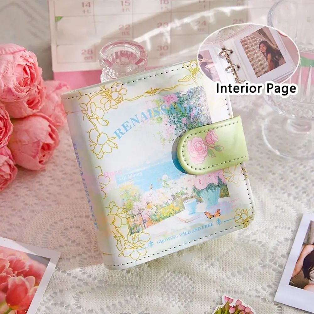 

Vintage Card Storage Booklet Retro Refillable Loose Leaf Binders Cover Hold 20 Cards Oil Painting Style