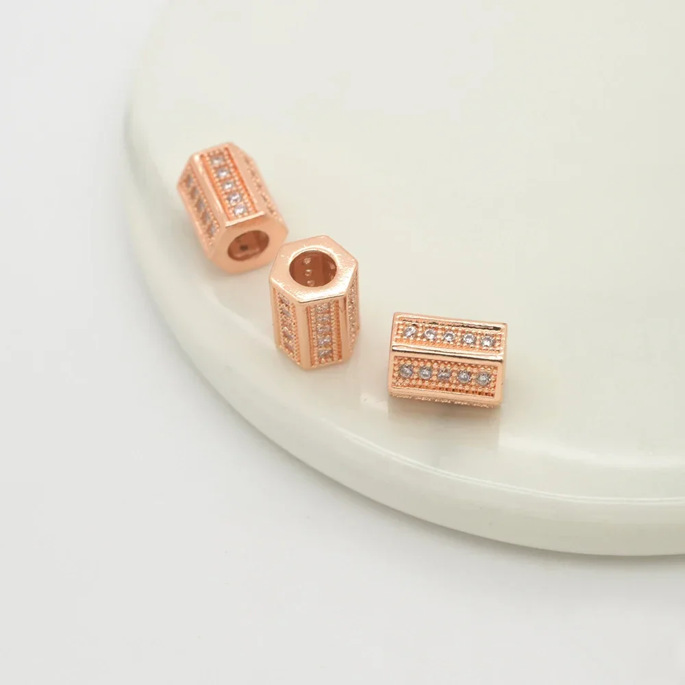 3 Pcs Rhombus Hexagon Spacer Beads for DIY Necklace Bracelet Making Supplies Copper Inlay Zircon Jewelry Accessorie Wholesale