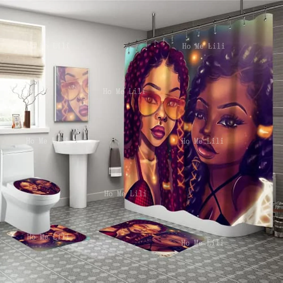 African American Women Bathroom Black Girl Magic Shower Curtains With Toilet Pad Bath Mat