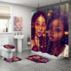 African American Women Bathroom Black Girl Magic Shower Curtains With Toilet Pad Bath Mat