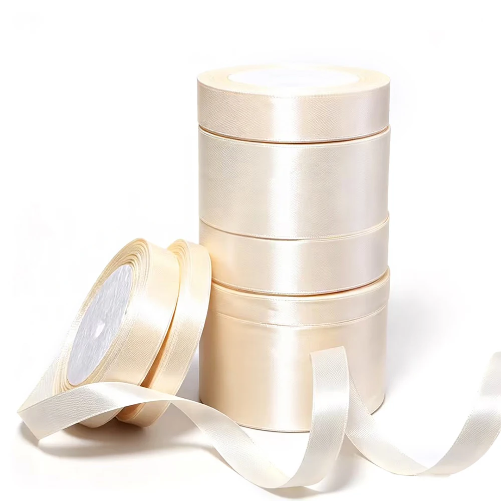 25yards Beige Satin Ribbon Grace Sash Gift Wrap Bow Handmade DIY Craft Cake Ribbon Christmas Wedding Birthday Party Decor10-50mm