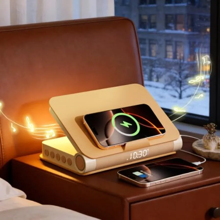 Sunrise Alarm Clock with Wireless Charging Station Bluetooth Speaker Loud for Heavy Sleepers Adults Aesthetic Book Wake Up Ligh