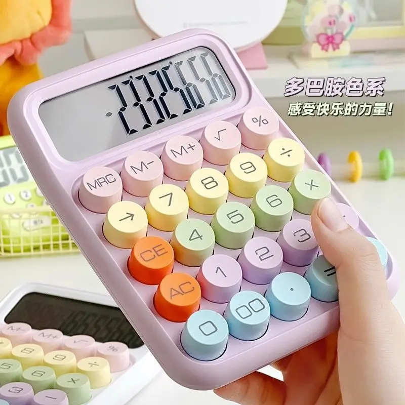 Fashionable and Round Texture Mechanical Button Calculator with 12 Large Screens, Computer Office and Study Supplies