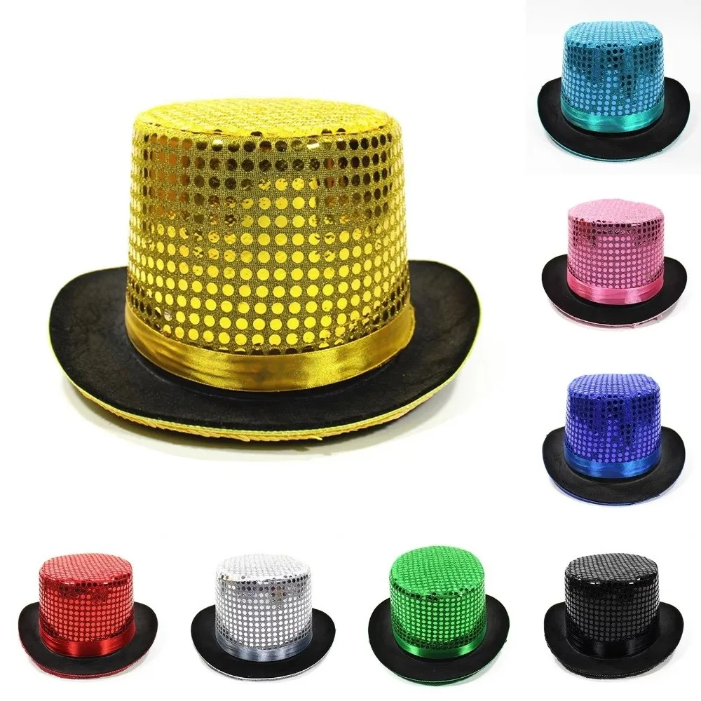 Retro Sequined Magician Top Hat Glitter Jazz Sparkling Mirror Hat Gentleman's Hat Performance Prop Hat