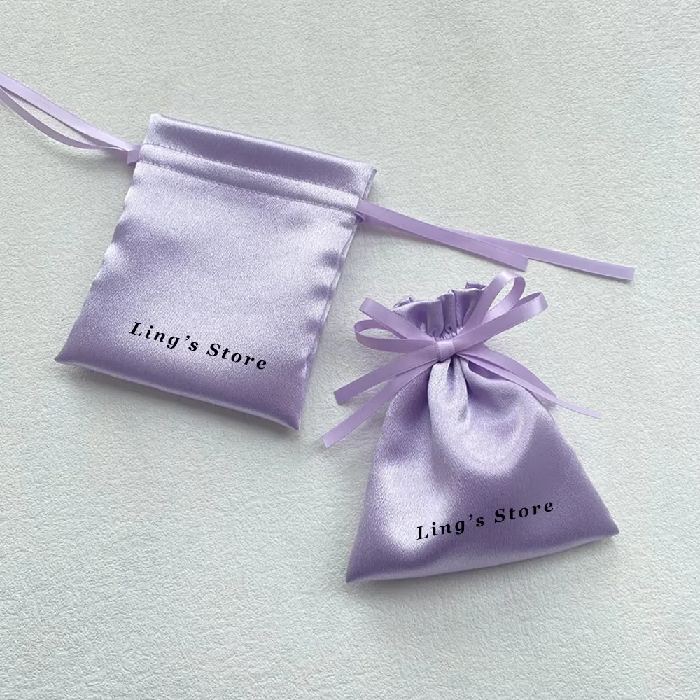 

100 шт., милый атласный шелковый мешочек с логотипом для свадьбы, подарочные пакеты, сумка для конфет, ювелирные изделия, кольца, веревочная сумка на шнурке