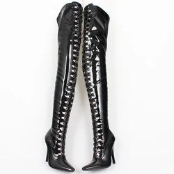 CACA stivali alti alla coscia Fetish da donna, tacchi alti da 12cm Sexy Botas lunghe sopra il ginocchio, scarpe Cosplay BDSM, lacci anteriori, Custom,Dropship