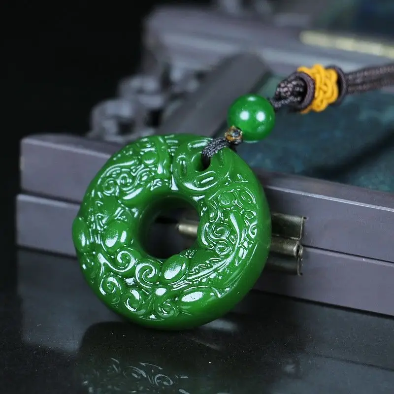 

Hetian Jade Ping An Buckle двойная подвеска Pixiu на удачу модное ожерелье для мужчин и женщин