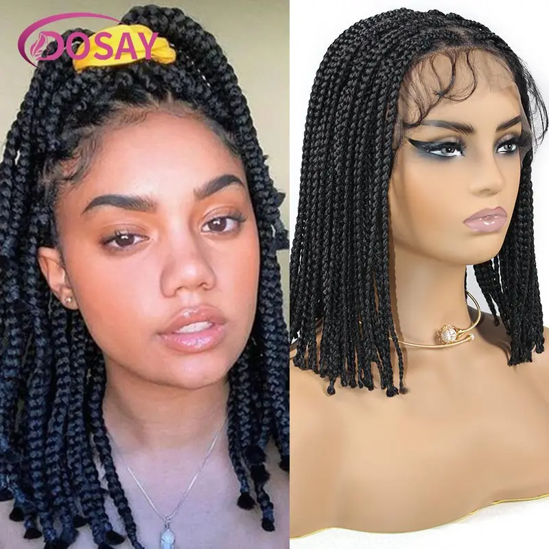 Twist Braided Wigs Synthetic 360 Full Lace Wig 10 Inch Goddess Short Bob Braids Wig Afro Spring Braided Transparent Lace Wig