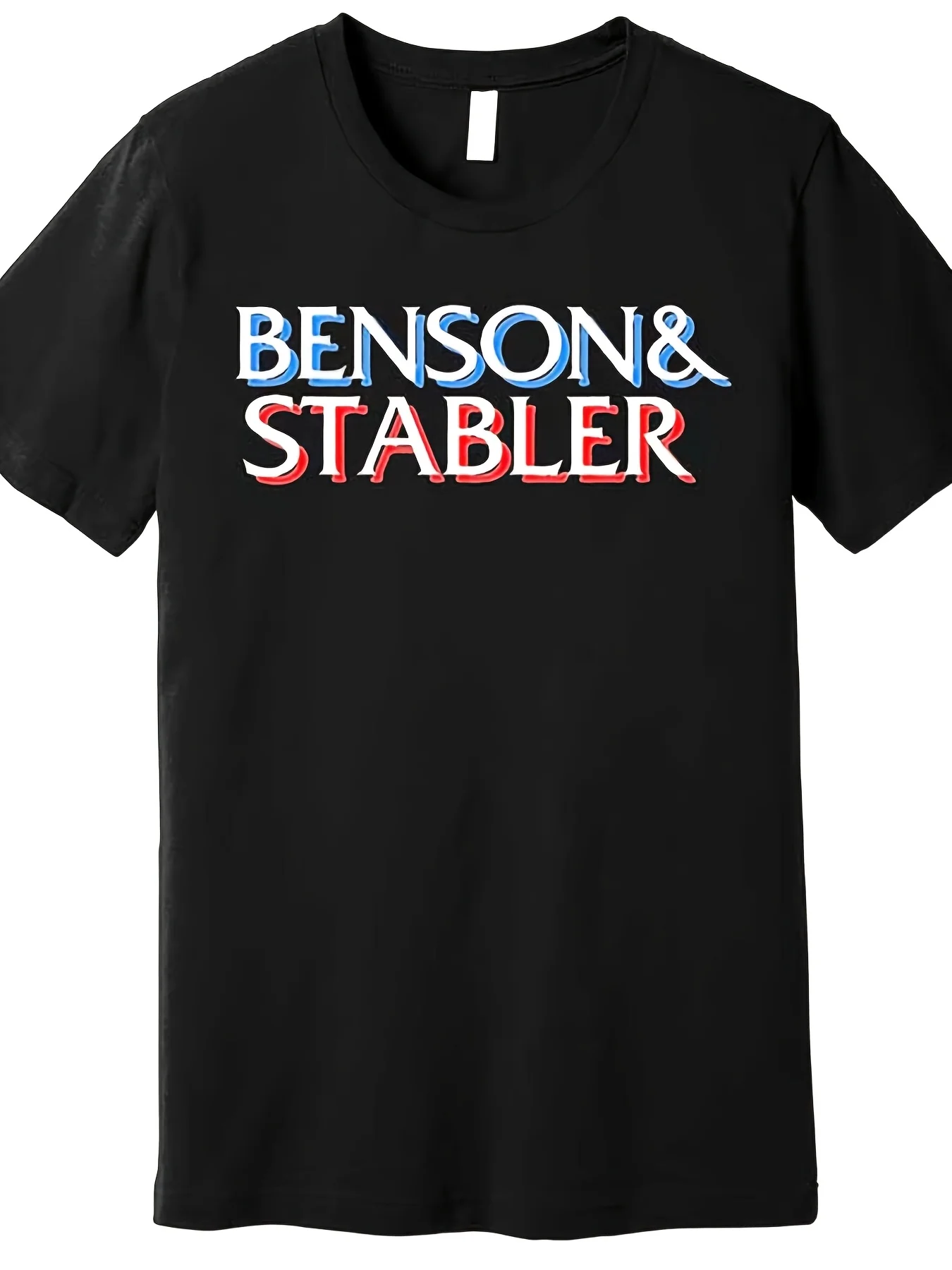 Mens Benson Stabler TV Show Graphic TShirt Bold Blue Red Lettering Casual Short Sleeve Round Neck Tee AllSeason Comfort Fit for Fans  TV Series Merchandise GeometricRetro Casual Short-sleeved T-shirt with a Round Neck and Printed