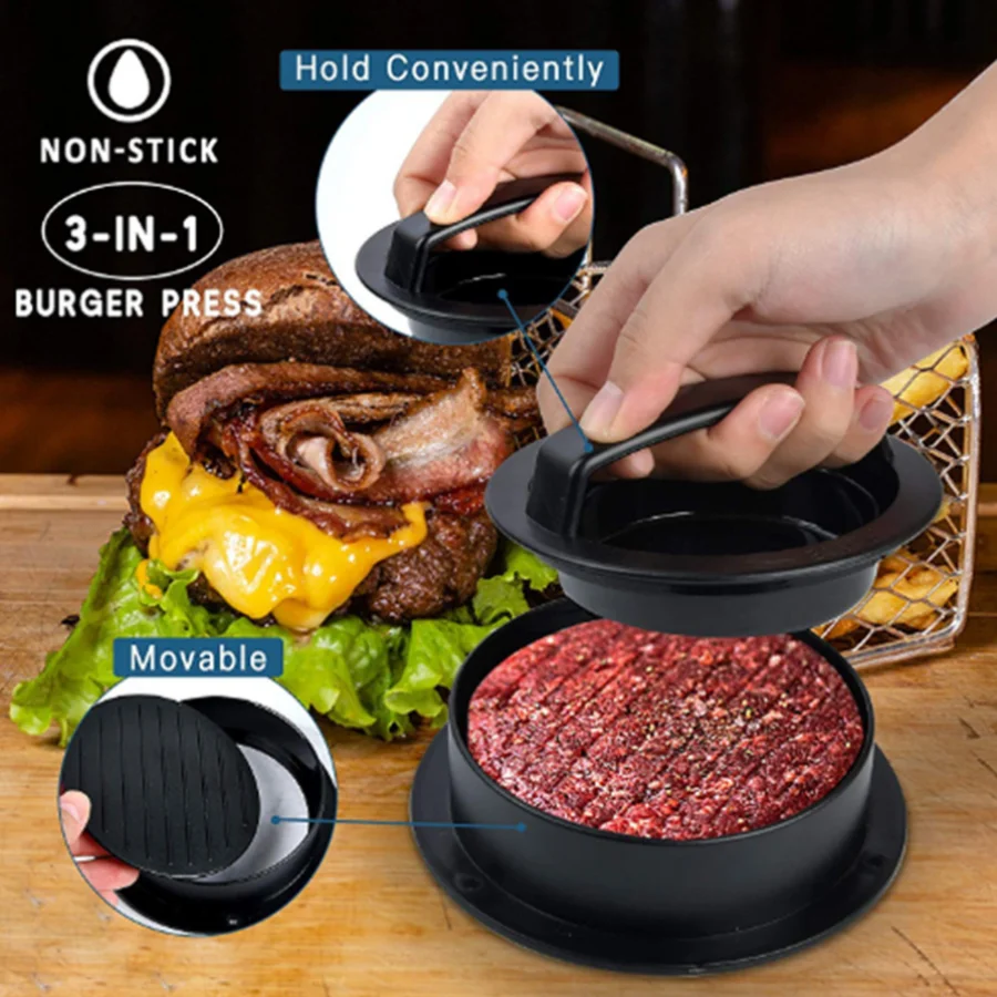 

1set hamburger meat press, three in one non stick hamburger tablet press, heat-resistant meat puree - easy to chop and clean - d