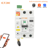 ETEK TUYA WiFi Smart RCBO With Auto Reclosing Function 230V 30mA Remote Control A Type 1P+N Reset Circuit Breaker EKR3L