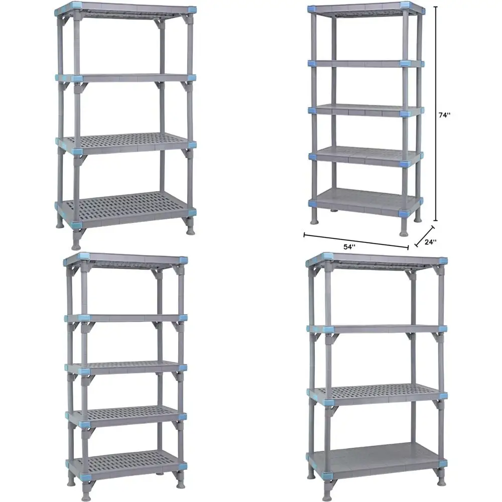 أنظمة التخزين الكمي QP183050VS-4 وحدة رفوف ميلينيا، 30 عرض × 18 عمق × 50 ارتفاع، سعة 2000 رطل، بولي بروبيلين/ABS، رمادي، NSF #1