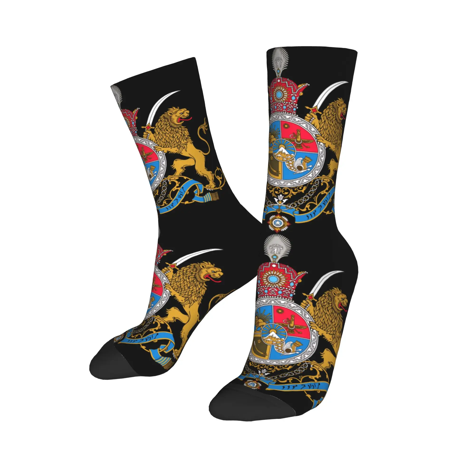 

Iran Flag with Lion and Sun Emblem Stockings Custom Gothic Socks Winter Non-Slip Socks Men's Outdoor Sports Comfortable Socks