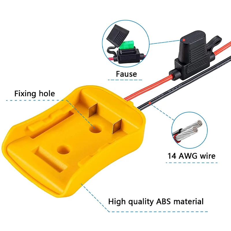 Battery Converter Adapters With Fuses Dock Holder 14 Awg Wires Connector For Makita/Bosch/Dewalt/Black&Decker/Milwaukee M18 18V