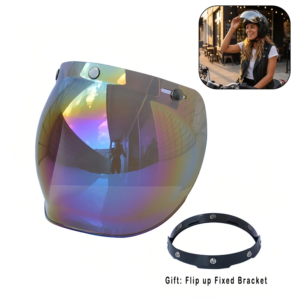 Flip Up Motorcycles Visor Bubble UV Protection HD Open Face Helmet Visor With Fixed Bracket Vintage Helmet Windshield Shield