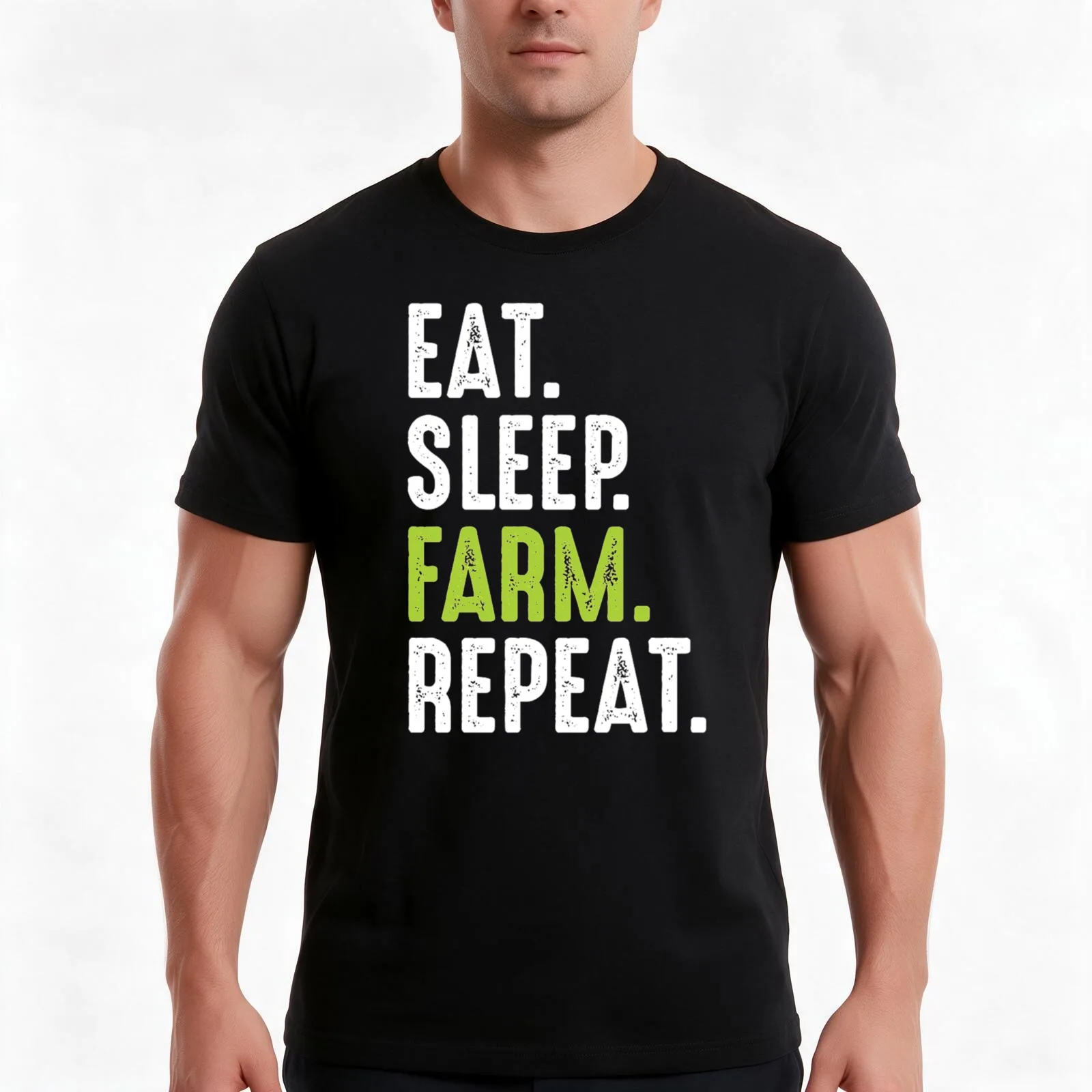 eat sleep farm repeat T-Shirt, Summer Casual Cotton Tee, Oversized Streetwear Tops, Vintage Graphic Print, Unisex Men Women