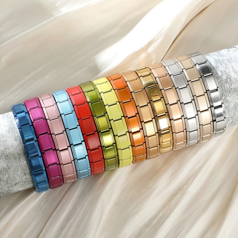 Pulseras italianas coloridas a la moda, abalorio elástico básico DIY, pulsera de acero inoxidable, joyería para mujer, fabricación DIY al por mayor