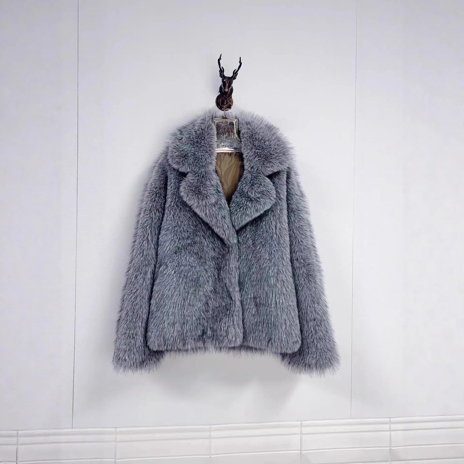 Faux Fur Big Lapel Short Fashion Fox Fur Fluffy Plush Coat