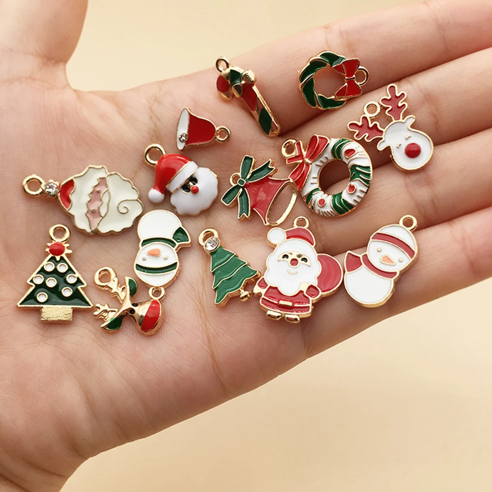 

60pcs Alloy Pendant Charms Christmas Drip Oil Jewelry Accessories For Diy Necklace Bracelet Keychain Decorative Gift Set