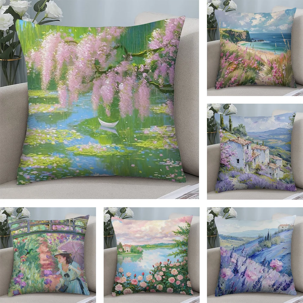 

Claude Monet Retro Classic Pillow Case Short Plush Pillow Covers Sofa Decorative Gift Home Double-sided Printing Cushion Cover