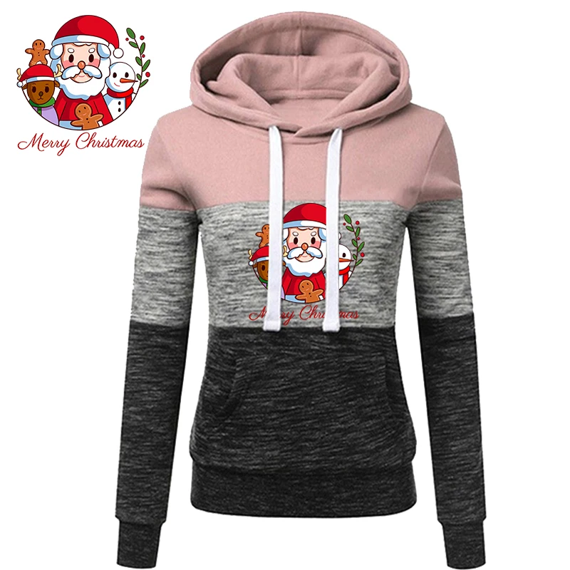 Autumn And Winter Ladies Hoodies Women's Merry Christmas Print Hoodies Long Sleeve Hooded Sweatshirts Pullover Jumpers