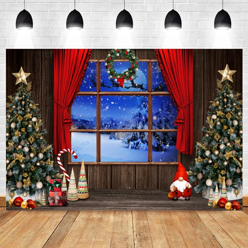 Christmas Backdrop Christmas Barn Wood Door Photography Backdrop Xmas Tree Snow Gift Party Photo Background Family Holiday Decor