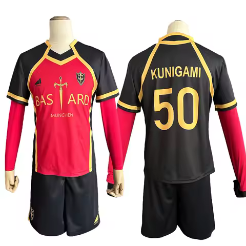HOLOUN Blue Lock Anime Kunigami Rensuke Cosplay Costume Wig Jersey Bastard Munchen NO.50 Embroidery Football Uniform