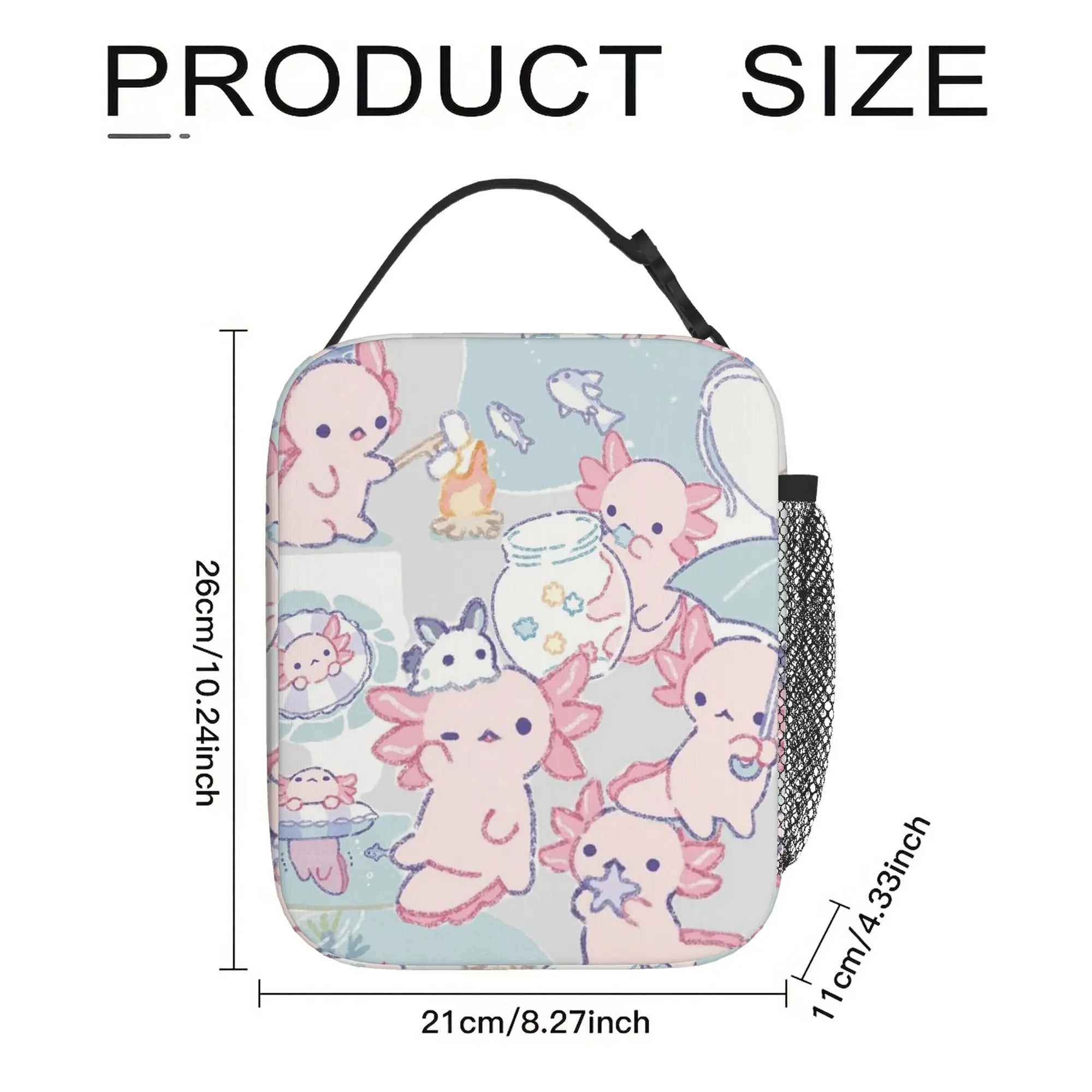 Axolotls Enjoying Aquatic Adventures Printed Lunch Box Reusable Thermal Insulation Cooler Tote Bags for School Picnic Gifts