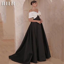 JEHETH Off The Shoulder Evening Dresses Woman Elegant Black And Ivory A Line Satin Celebrity Formal Party Dress فساتين سهرة