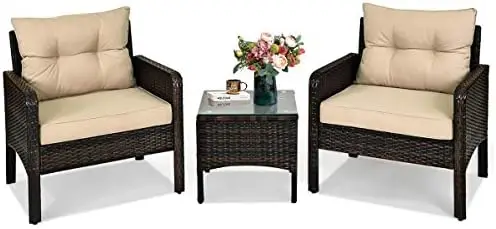 

3-Piece Outdoor Rattan Patio Furniture Set with Cushions