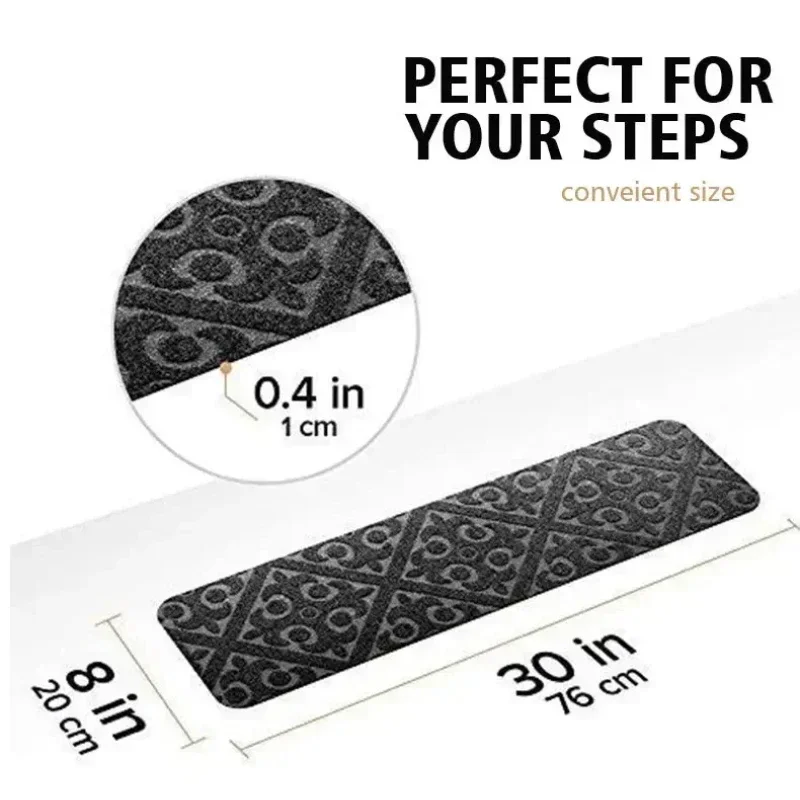 1pc Non-Slip Stair Treads - 76.2cm X 20.32cm Self-Adhesive, Washable Polyester Step Mats for Home & Office Safety 미끄럼 방지 계단 매트