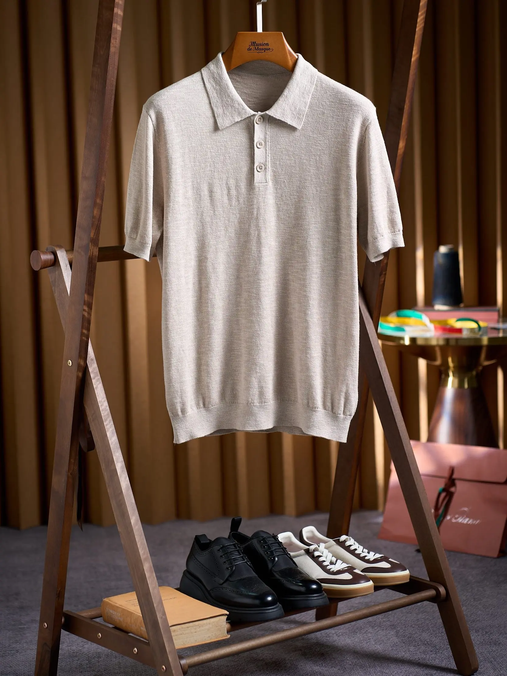 

Мужская повседневная футболка-поло с коротким рукавом и воротником-стойкой из кашемира, коллекция LP Old Money, весна-лето.