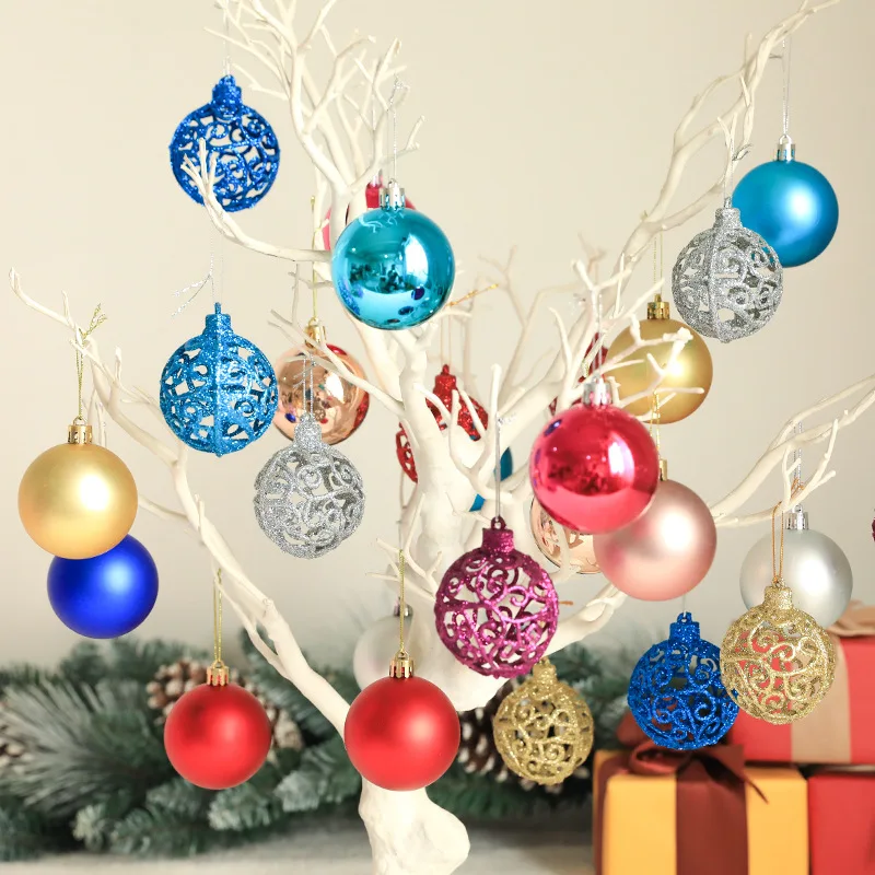 Colorful Hollow Ball for Christmas Decorations, Decorative Pendant, Powder Ball 6cm，6pcs