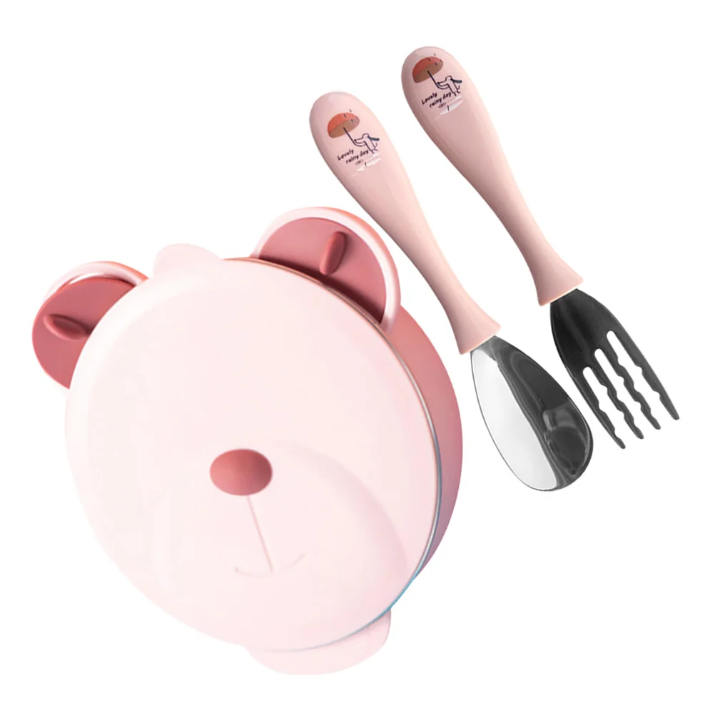 

1Set Baby Feeding Bowl Cartoon Bear Design Suction Base Stainless Steel Insulated Food Container for Toddler Fruit Snacks