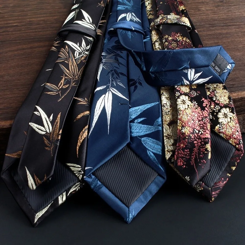Vintage Formal Business Necktie Floral Pattern Silky Soft Luxury Necktie Polyester 8cm Width Jacquard Necktie Dress Occasion