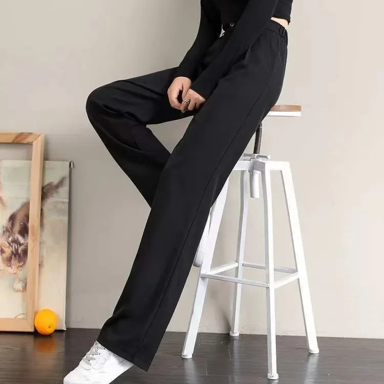 Women's High-waisted Bell Bottom Casual Pants Black Suit Fashionable Plus-size Straight-leg Pants Autumn