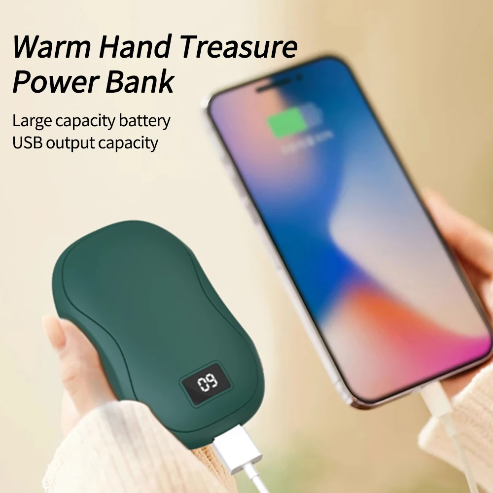 1PCS 3600mAh 2 in 1 Mini Hand Warmer Heating Pad USB Rechargeable Portable Digital Power Bank Fast Charging Backup Power Bank